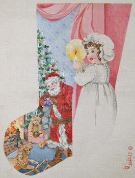 JJS-1032  Spying On Santa 18g, 14" x 19" CHRISTMAS STOCKING JOY JUAREZ