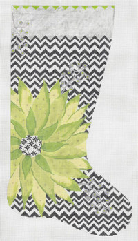 MS064 Green Poinsettia Stocking 14 ct., 11″ x 20″ Machelle Somerville