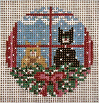 #1771-18 Christmas Cats Ornament 3" Round 18 Mesh Needle Crossings