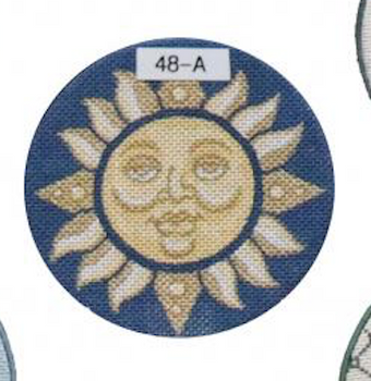 48-A Sun in Navy Jewel Case PreFinished 4.5″ diameter, 2.5″ height Example Shown Creative Needle