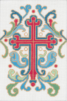 555-JH Cross Square Red w/ Swirls 13g, 7" x 10"  Creative Needle