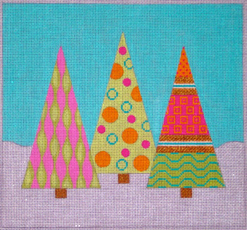 CH306A Candyland Christmas Tree Trio 8x8.5 EyeCandy Needleart