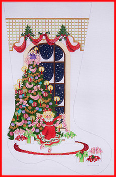 CS-394 Girl w/boa dancing by tree 18 Mesh Stocking 23' Tall Strictly Christmas!