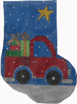 MNS-194E Red Truck With Presents  Mini Stocking 18 Mesh 4 x 6  Renaissance Designs