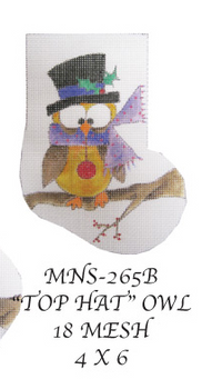MNS-265B Top Hat Owl Mini Stocking 18 Mesh 4 x 6  Renaissance Designs
