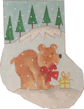 MNS-264/3 Woodland Bear Christmas Mini Stocking 18 Mesh 4 x 6  Renaissance Designs