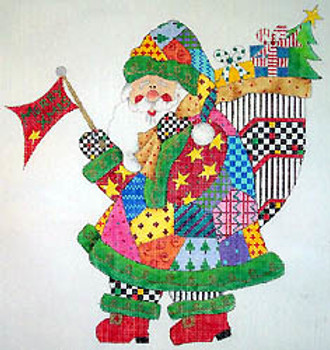 N-146 Patchwork Santa Too!!  With Stitch Guide 13 Mesh 11 x 13 Renaissance Designs