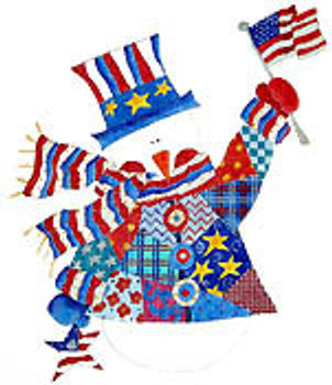 N-S-106G God Bless America Patchwork Snowman With Cathi Rosengren Stitch Guide 13 Mesh 12 x 15  Shown Stitched Renaissance Designs