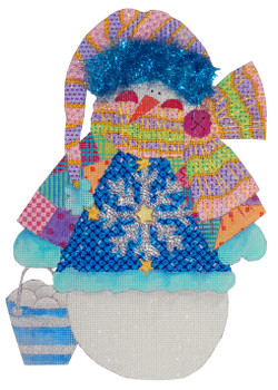 N-S-106K Snowflake Patchwork Snowman 13 Mesh 8 x 11.5 With Stitch Guide MODEL Shown Stitched Renaissance Designs