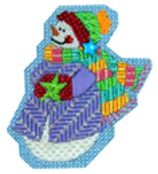 N-S-121/3  FLO18 Mesh  3 x 4 – 4 x 5 18 Mesh Snowman MODEL Shown Stitched Renaissance Designs