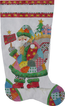 ST-114 Patchwork Too Santa 18 Mesh 12 x 20 Stocking With Stitch Guide Renaissance Designs