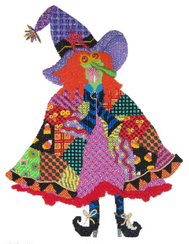 TT-143 The Wicked Patchwork Witch With Cathi  Rosengren Stitch Guide 9 X 14  13 Mesh  Model Shown Finished Renaissance Designs