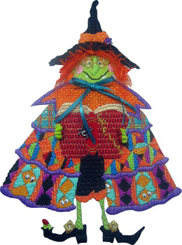 TT-161 The Old Maid Patchwork Witch 13 Mesh 9 x 13.5  Model Shown Finished Renaissance Designs