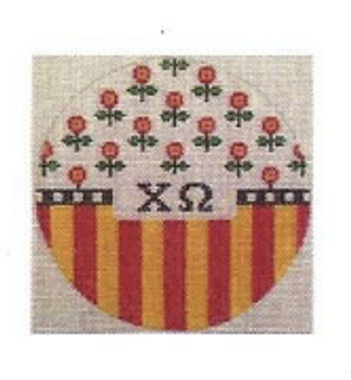 Sorority JW1-CO Chi Omega w/flowers and stripes 4.75" Round 18 Mesh Kangaroo Paw Designs