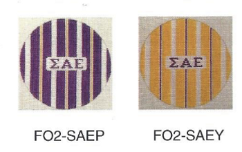 Fraternity Series:  F02-SAE Sigma Alpha Epsilon Colors  Purple Or YEllow Stripe 4 ½ " round 18 Mesh Kangaroo Paw Designs