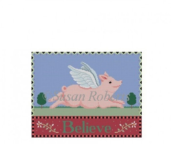 1054 Flying Pig 10" x 6" 18 Mesh Susan Roberts Needlepoint