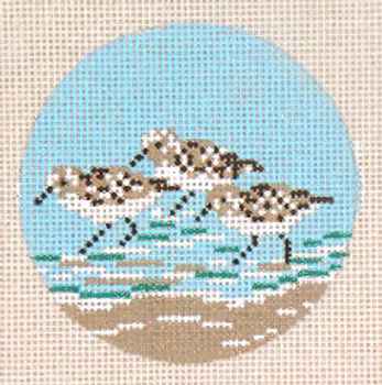 #364 Sandpiper Trio Ornament 18 Mesh - 3" Round  Needle Crossings