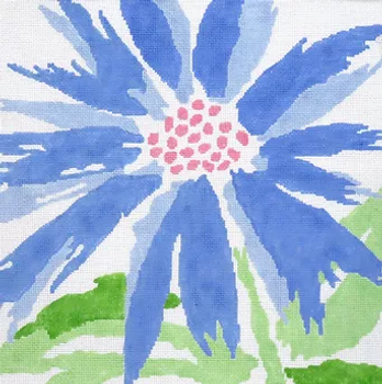 113d Large Blue Splash Flower Jean Smith Designs 14" Square 13 mesh