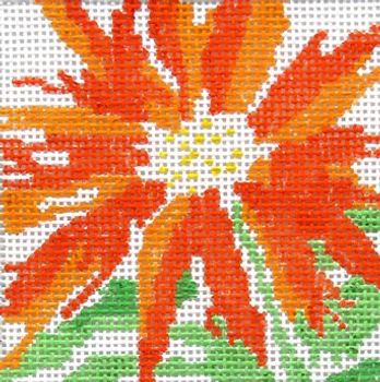 113j Small Orange Splash Flower Jean Smith Designs 4" Square 13 mesh