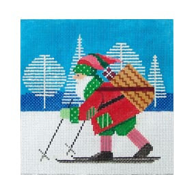 Christmas Ornament C321 Cross-Country Santa 5.75 x 5.75 18 Mesh Shelly Tribbey Designs