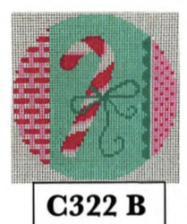 Christmas Ornament 13 Mesh C322B Ribbons And Tree Ribboned Candy Cane 3.5RD 13 Mesh Shelly Tribbey Designs