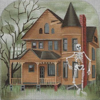 5216 Leigh Designs Bones Borough  18 Mesh 6" x 7" Haunted Hill Canvas Only Inquire If Stitch Guide Is Available