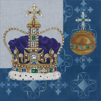 7210 Coronation Leigh Designs 18 Mesh 10" x 10"  Crown Jewel Canvas Only Inquire If Stitch Guide Is Available