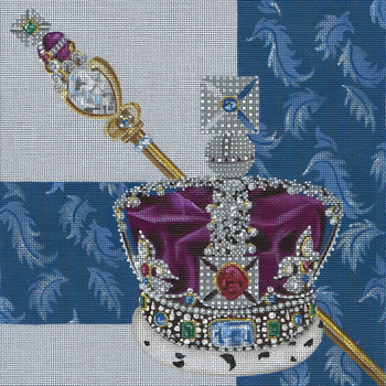 7213 Queen Leigh Designs 18 Mesh 10" x 10"  Crown Jewel Canvas Only Inquire If Stitch Guide Is Available