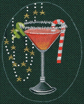 8102 Cosmopolitan Leigh Designs 4" x 5" 18 Mesh Christmas Cocktail Canvas Only Inquire If Stitch Guide Is Available
