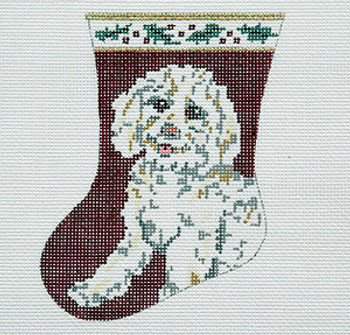 BR035 Bichon Sock Ornament 3.5 x 5" 18 Mesh Barbara Russell SKU 8244