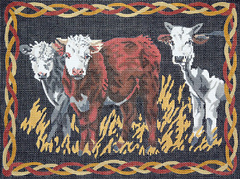 BR047 Three Cows 9" x 12" 18 Mesh Barbara Russell SKU 8249