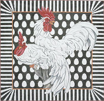 BR138 Two Chickens 16” x 16” 18 Mesh Barbara Russell SKU 8308