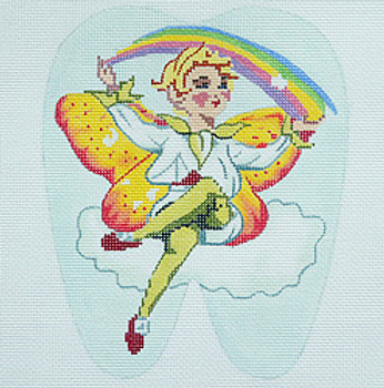 BR210 Tooth Fairy Rainbow 6 1⁄2” x 5 1⁄2” 18 Mesh  Barbara Russell SKU 8341