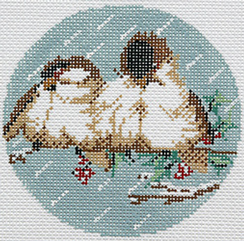 BR372B Sparrows In Snow 4" Diameter 18 Mesh Barbara Russell SKU 8516