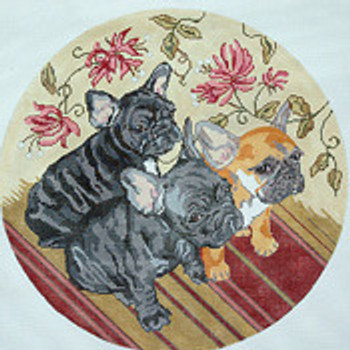 BR356 French Bulldog Pups 12” Diameter 18 Mesh Barbara Russell SKU 8507