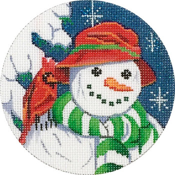 APX297 Snowman & Cardinal Ornament  Alice Peterson 4 x 4 18 mesh