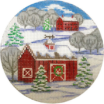APX308 Red Barn Winter Scene Ornament Alice Peterson 4 x 4 18 mesh