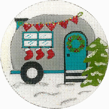 APX310 Travel Trailer with Stockings Ornament Alice Peterson 4 x 4 18 mesh
