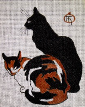 11925 CWD-A20 Steinlen Cats 12 x 14   13 Mesh Stitch Painted Changing Women Designs Two cats one black the other mixed