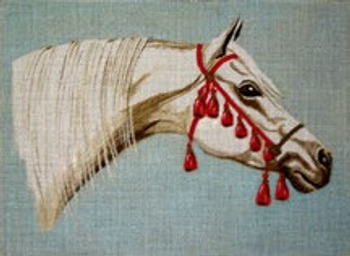 11919 CWD-A11 Arabian White Horse 15 x 12 18 Mesh Stitch Painted Changing Women Designs White horse, red tassle bridle