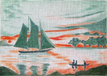 12709 CWD-M42 Homer Sails In Sunset 10.5 x 7.5 18 Mesh Stitch Painted Changing Women Designs