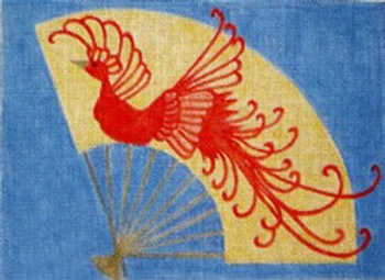11956 CWD-A73 Phoenix 10 x 7  18 Mesh Changing Women Designs Red bird on yellowish fan w/ blue background