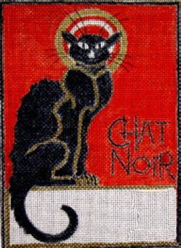 11955 CWD-A72  Chat Noir 11 x 14  18 Mesh Stitch Painted Changing Women Designs Black cat w/ yellow background