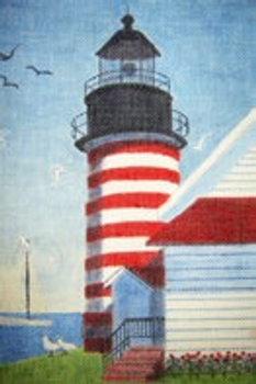 11973 CWD-B3* Maine Lighthouse Striped 7.5 x 10.5 18 Mesh Stitch Painted Changing Women Designs