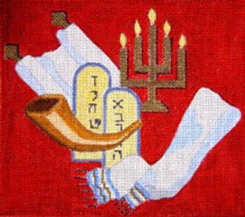 11989 CWD-H4 Five Judaic Objects 12 x 10.5  18 Mesh Stitch Painted Changing Women Designs