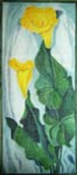 12765  CWD-M136 O'Keefe Yellow Lillies 13 x 5 18 Mesh Stitch Painted Changing Women Designs