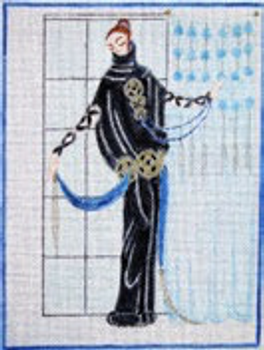 12730 CWD-M80 Erte Blue Lady 7 x 9.5 18 Mesh Stitch Painted Changing Women Designs