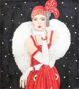 C-562a Art Deco Lady in Red 12 x 13 1/2 18 Mesh The Meredith Collection