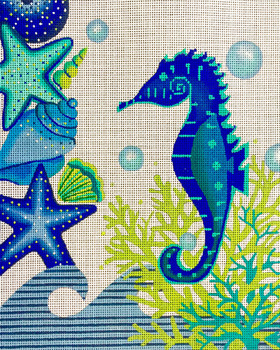 2905 Alice Peterson Designs Blue Seahorse and Shells 10 x 12	on 13 mesh