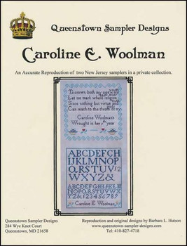 YT Caroline E Woolman 1835 SAMPLER 217h x 98w Queenstown Sampler Designs